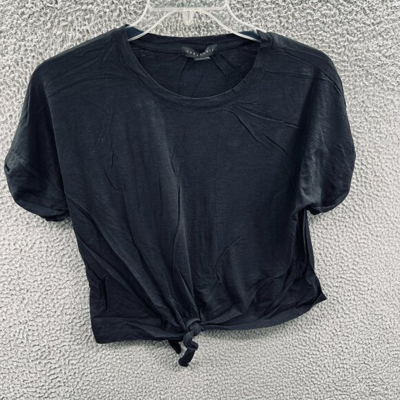 Sanctuary Women Crop Top‎ Large Black Short Sleeve Pullover Tie Hem Shirt - Picture 1 of 8